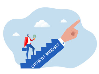 Businessman Walking On Arrow Growth Graph or growth mindset on big hand concept vector illustrator.