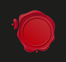 Seal wax 3d. Red Wax candle stamp. Realistic vector render design elements.