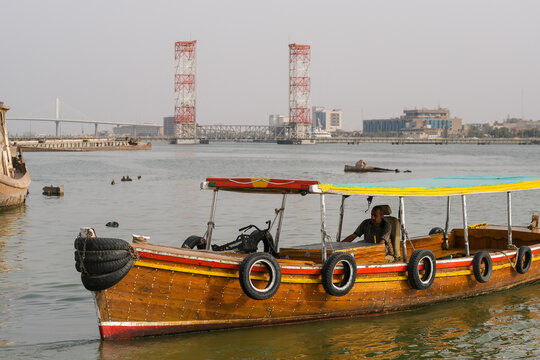 Basra, Iraq - April 15, 2022: landscape photo of the tour in river in basra city