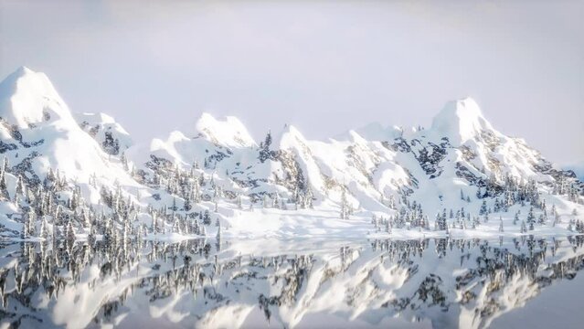 aerial shot, mountains landscape winter snow