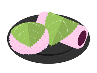 さくらもち2種　灰色のお皿