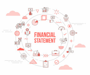 financial statement business personal concept with icon set template banner and circle round shape