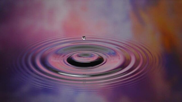 水面に落ちる水滴と波紋 スローモーション