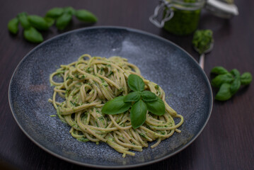 Traditional Italian pesto recipe for making fettuccine