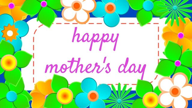 Mother's day celebrating animation isolated on night blue colour background with flowers. Beautiful decorated happy mother's day.