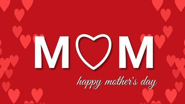 Mom word isolated on red background. Illustration for mother's day.