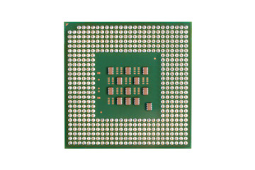 Top view computer processor isolated on white background. CPU. Central processor unit. Computer hardware technology. Integrated communication processor isolated. Information engineering.