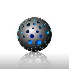 Steel ball with round holes. Vector illustration of realistic perforated steel ball. Background for creativity.