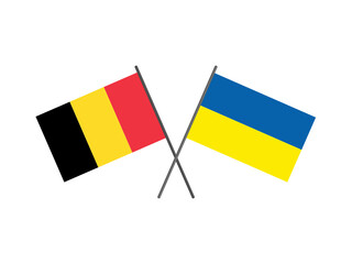 Belgium and Ukraine flags crossed. A symbol of friendship and support. Stand with Ukraine.