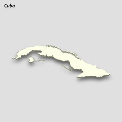 3d isometric map of Cuba isolated with shadow