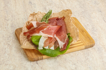 Delicous Spanish Hamon slices pork meat