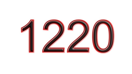 red 1220 number 3d effect white background