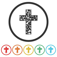 Christian Cross wood icon. Set icons colorful