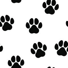 Seamless paw prints. white background. cute animal footprints. vector texture. textile and wallpaper print.