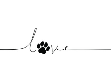 I love my dog or cat. Animal Day. Steps of a cartoon dog or cat. Printable icon or pictograph. Dog or cat paw silhouette sign. Love animals.