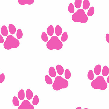 Seamless paw prints. white background. cute animal footprints. vector texture. textile and wallpaper print.