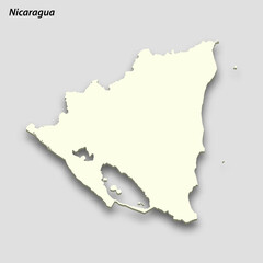 3d isometric map of Nicaragua isolated with shadow