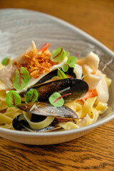 Pasta with shrimp and mussels