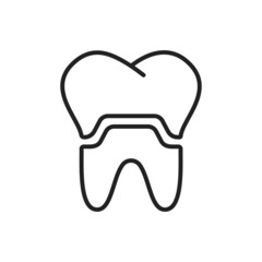Crown on a tooth icon. High quality black vector illustration.