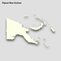 3d isometric map of Papua New Guinea isolated with shadow