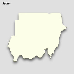 3d isometric map of Sudan isolated with shadow