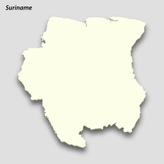 3d isometric map of Suriname isolated with shadow