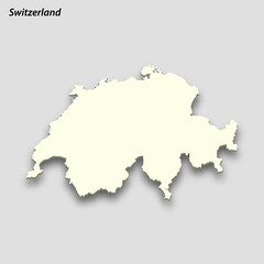 3d isometric map of Switzerland isolated with shadow