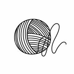 A ball of thread, a hand-drawn sketch style doodle. Winding thread into a sphere. Handmade. Thread. Wool. Yarn for knitting. Vector simple illustration.