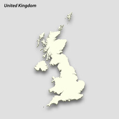 3d isometric map of United Kingdom isolated with shadow
