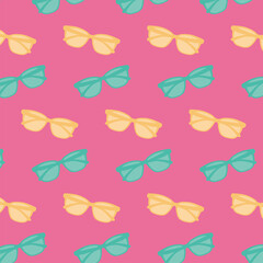 Pattern of closed front-facing glasses on pink background