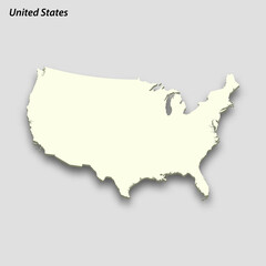 3d isometric map of United States isolated with shadow