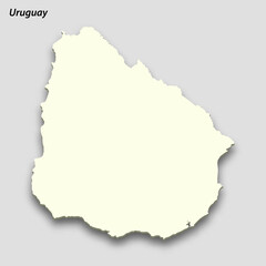 3d isometric map of Uruguay isolated with shadow