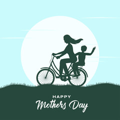 Fototapeta na wymiar Mother riding cycle with son, happy Mother's Day special artwork 