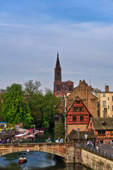 Strasbourg Cathedral from far away with boat