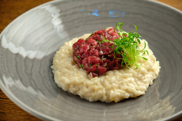 Risotto with tartare sauce and cheese