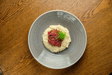 Risotto with tartare sauce and cheese