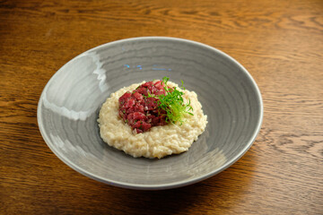 Risotto with tartare sauce and cheese