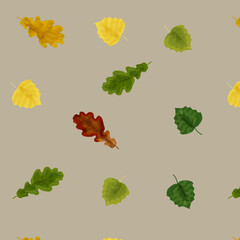 seamless pattern of oak and birch leaves