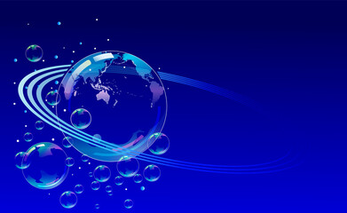 バブルの地球が漂う宇宙空間

