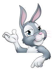 Easter Bunny Rabbit Cartoon Character Peeking Sign