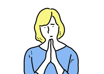手を合わせてごめんね、と謝っている女性のイラスト。