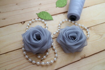 flower handmade from organza ribbon