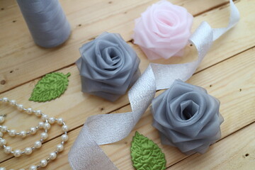 Handmade flowers from organza ribbon