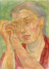 Gordijnen watercolor painting. old woman portrait. illustration.   © Anna Ismagilova
