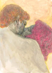 Fotobehang watercolor painting. man and woman. kiss. illustration.   © Anna Ismagilova