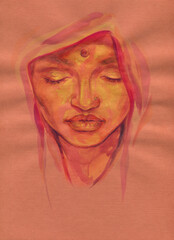 watercolor painting. woman portrait. illustration. 
