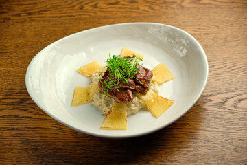 Risotto with tartare sauce and cheese