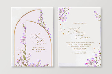 Geometric Wedding Invitation Template with Pink Flower