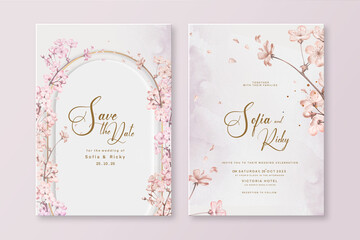 Elegant Wedding Invitation Template with Pink Cherry Blossom