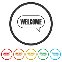 Word welcome sign icon. Set icons colorful